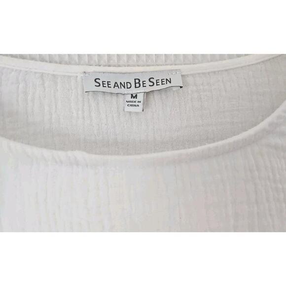 See N Be Seen ~Woman Size M~ White Textured Embroidered Puff Short Sleeve Cotton - Picture 2 of 13